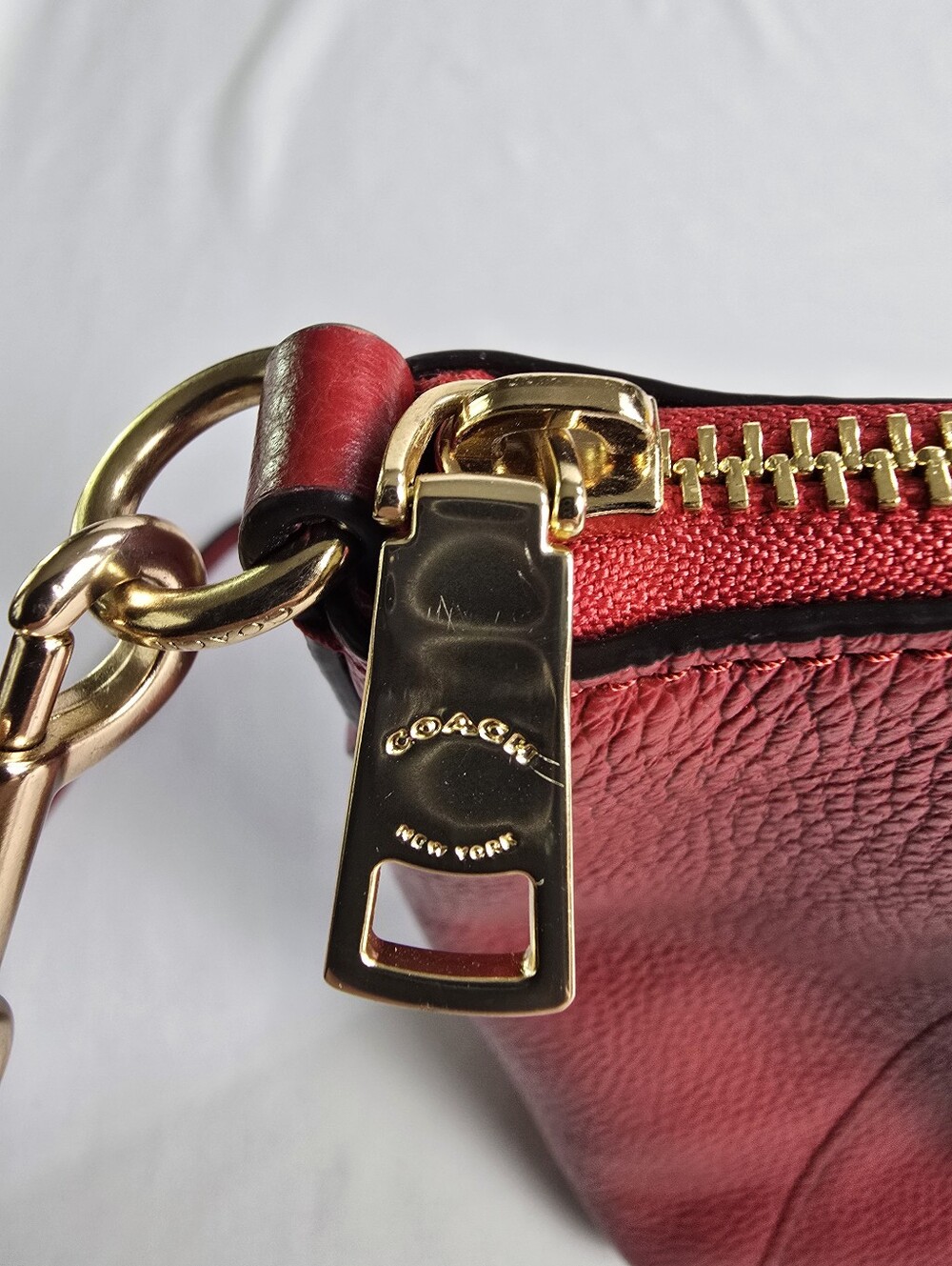 Coach Red Pebbled Leather Satchel Purse With Pink Tag And Heart Charm - Picture 8 of 12